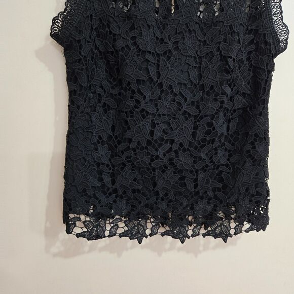 NANETTE LEPORE Womens Lace Cutout Shell Size M Top Black sleeveless Zip back - Picture 6 of 10